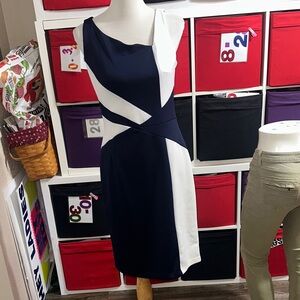 Stylish One Shoulder Navy and White Dress
